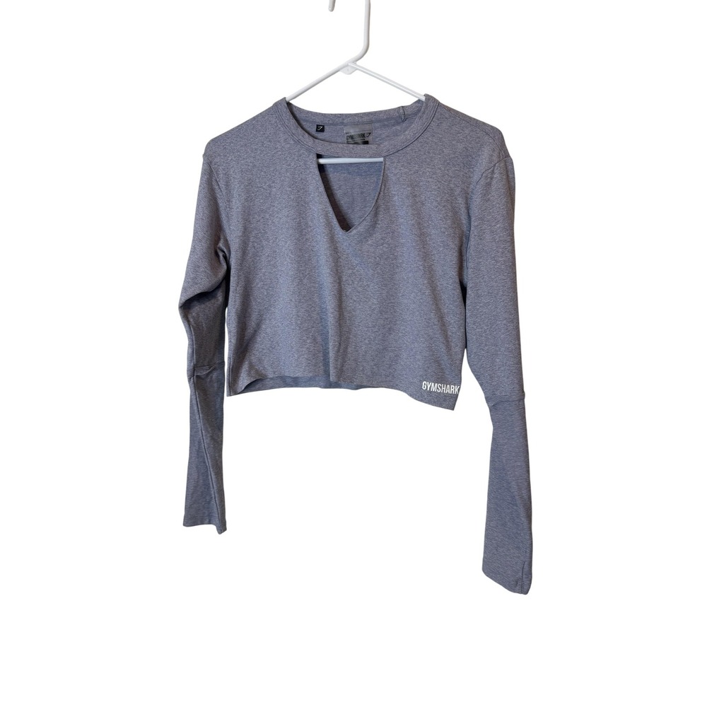 Gymshark Shirt Womens XS Gray Long Sleeve Cropped Cutout Neck Athletic Workout